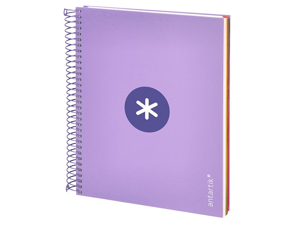 CUADERNO ESPIRAL A5 MICRO ANTARTIK TAPA FORRADA120H 90 GR CUADRO 5MM 5 BANDA 6 TALADROS COLOR LAVANDA