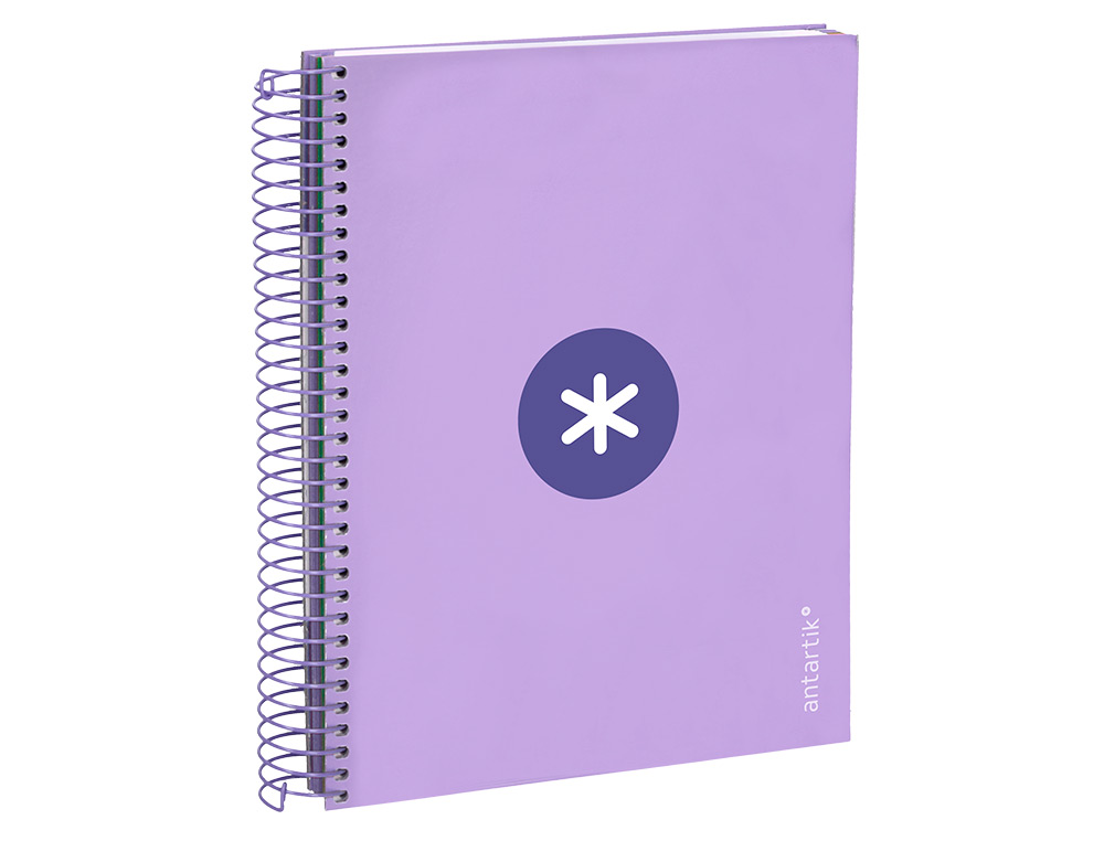 CUADERNO ESPIRAL A5 MICRO ANTARTIK TAPA FORRADA120H 90 GR CUADRO 5MM 5 BANDA 6 TALADROS COLOR LAVANDA