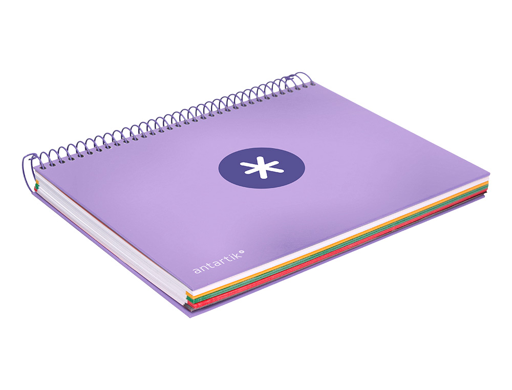 CUADERNO ESPIRAL A5 MICRO ANTARTIK TAPA FORRADA120H 90 GR CUADRO 5MM 5 BANDA 6 TALADROS COLOR LAVANDA