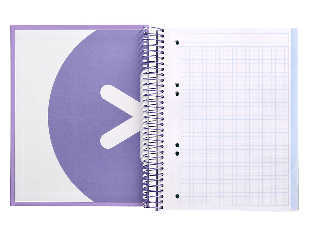 CUADERNO ESPIRAL A5 MICRO ANTARTIK TAPA FORRADA120H 90 GR CUADRO 5MM 5 BANDA 6 TALADROS COLOR LAVANDA