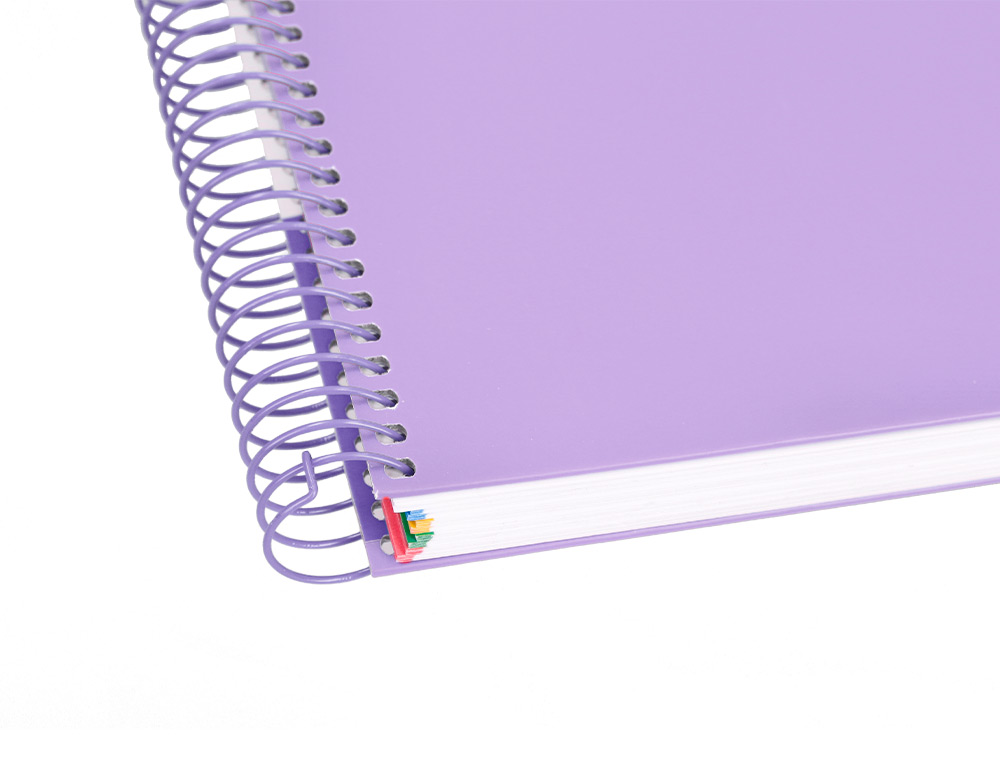 CUADERNO ESPIRAL A5 MICRO ANTARTIK TAPA FORRADA120H 90 GR CUADRO 5MM 5 BANDA 6 TALADROS COLOR LAVANDA