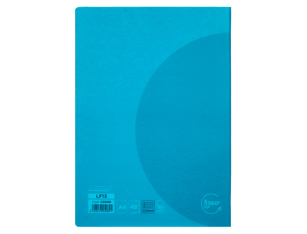 LIBRETA LIDERPAPEL 360 TAPA DE PLASTICO A4 48 HOJAS 90G/M2 PAUTA 5 2,5MM CON MARGEN COLORES SURTIDOS