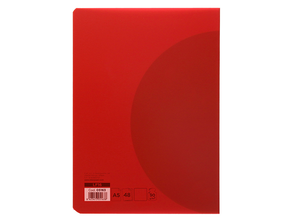 LIBRETA LIDERPAPEL 360 TAPA DE PLASTICO A5 48 HOJAS 90G/M2 LISA SIN MARGEN COLORES SURTIDOS