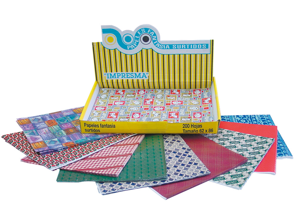 PAPEL DE REGALO IMPRESMA 62X86 CM CAJA DE 200 HOJAS DISEÑOS SURTIDOS GRAMAJE 40G/M2