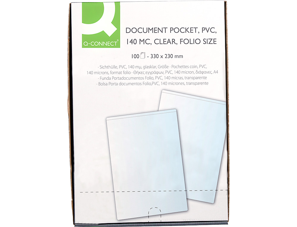 FUNDA PORTADOCUMENTO Q-CONNECT FOLIO 140 MICRAS PVC TRANSPARENTE 230X330MM