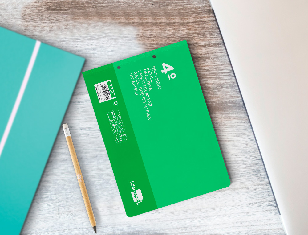 RECAMBIO LIDERPAPEL CUARTO APAISADO 100 HOJAS 60GR CUADRO 4 MM 2 TALADROS CON MARGEN