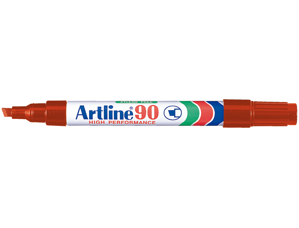 ROTULADOR ARTLINE MARCADOR PERMANENTE EK-90 ROJO PUNTA BISELADA 5 MM PAPEL METAL Y CRISTAL