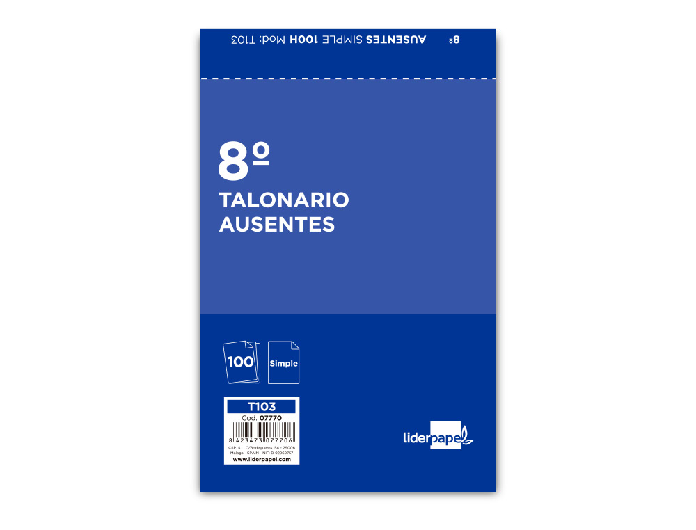 TALONARIO LIDERPAPEL AUSENTES OCTAVO ORIGINAL 103