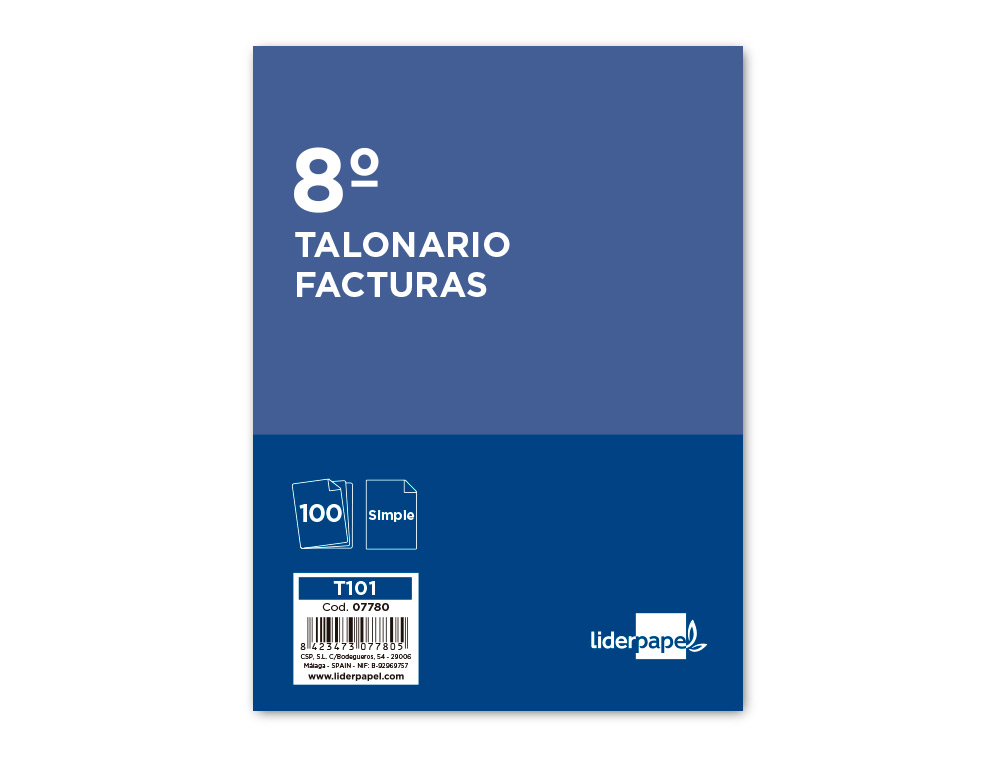 TALONARIO LIDERPAPEL FACTURAS OCTAVO -SIN IVA- 101