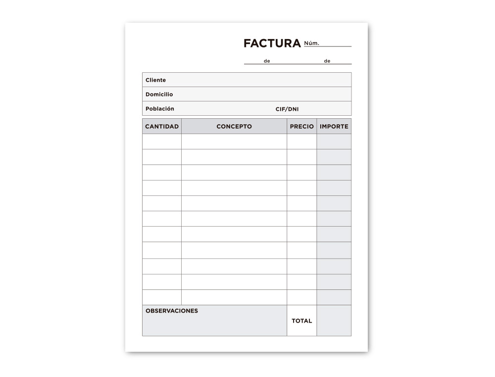 TALONARIO LIDERPAPEL FACTURAS OCTAVO -SIN IVA- 101
