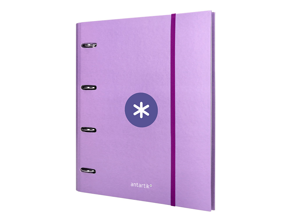 CARPETA CON RECAMBIO ANTARTIK A4 CUADRO 5MM FORRADA 4 ANILLAS 40MM REDONDAS CON SOLAPA COLOR LAVANDA