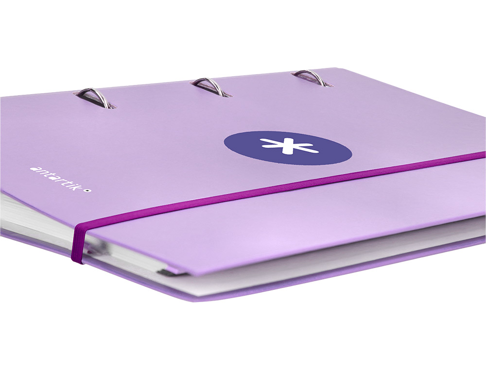 CARPETA CON RECAMBIO ANTARTIK A4 CUADRO 5MM FORRADA 4 ANILLAS 40MM REDONDAS CON SOLAPA COLOR LAVANDA