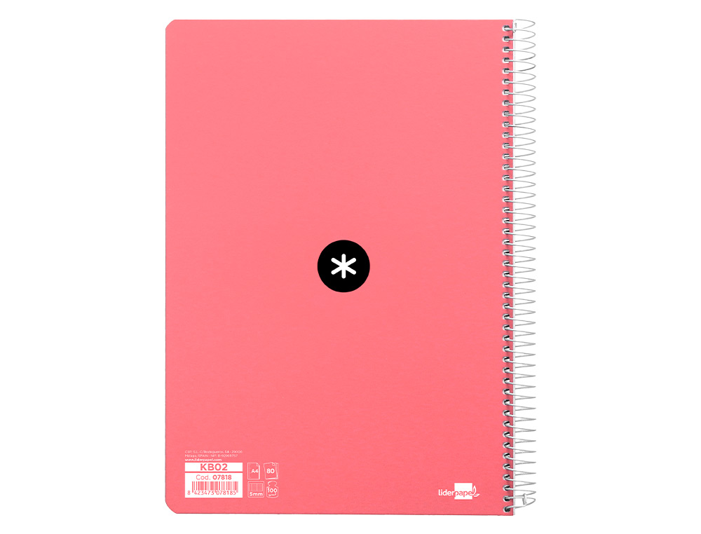 CUADERNO ESPIRAL ANTARTIK A4 MICRO TAPA DURA 80 H 100 GR CUADRO 5MM SIN BANDAS 4 TALADROS COLOR CORAL