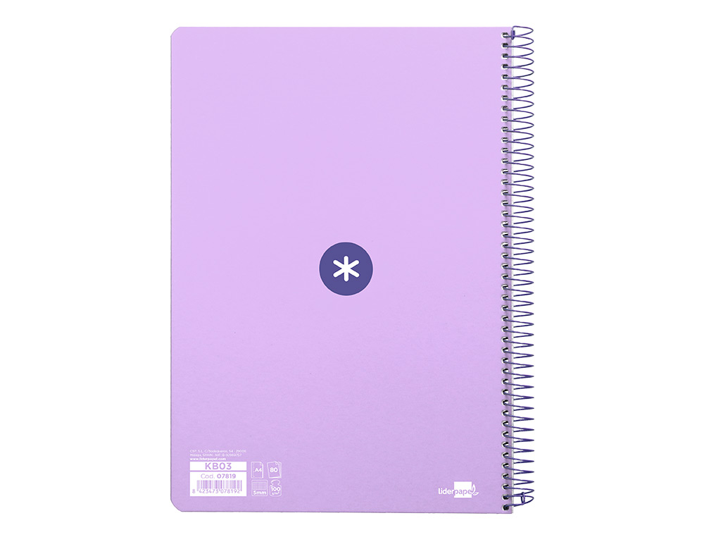 CUADERNO ESPIRAL ANTARTIK A4 MICRO TAPA DURA 80H 100 GR CUADRO 5 MM SIN BANDAS 4 TALADROS COLOR LAVANDA