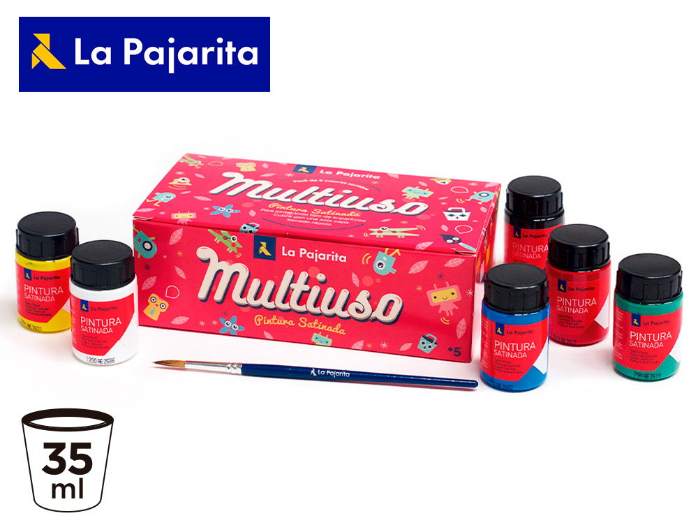 PINTURA LATEX LA PAJARITA SATINADA 35 ML CAJA DE 6 UNIDADES COLORES SURTIDOS