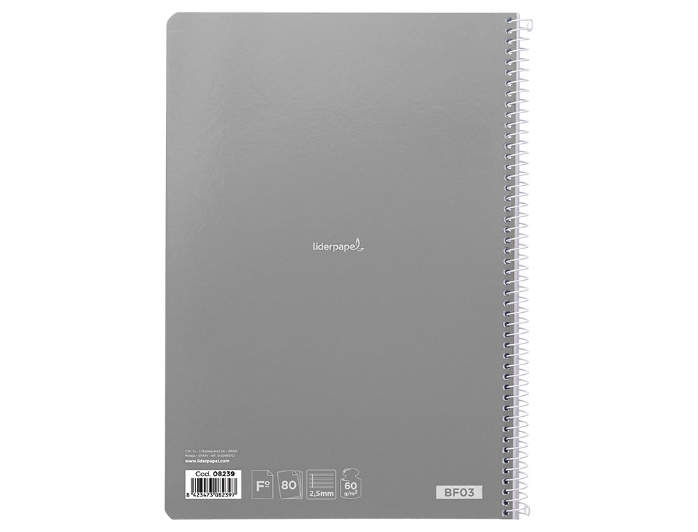 CUADERNO ESPIRAL LIDERPAPEL FOLIO SMART TAPA BLANDA 80H 60GR PAUTA 2,5MM CON MARGEN COLORES SURTIDOS