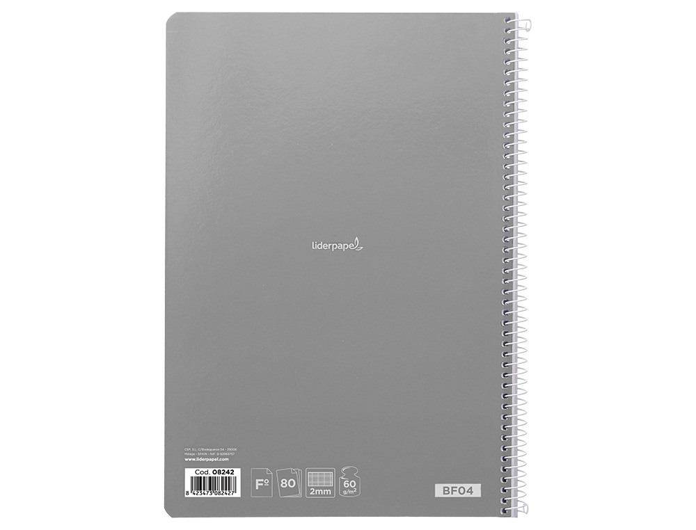 CUADERNO ESPIRAL LIDERPAPEL FOLIO SMART TAPA BLANDA 80H 60GR MILIMETRADO 2MM COLORES SURTIDOS