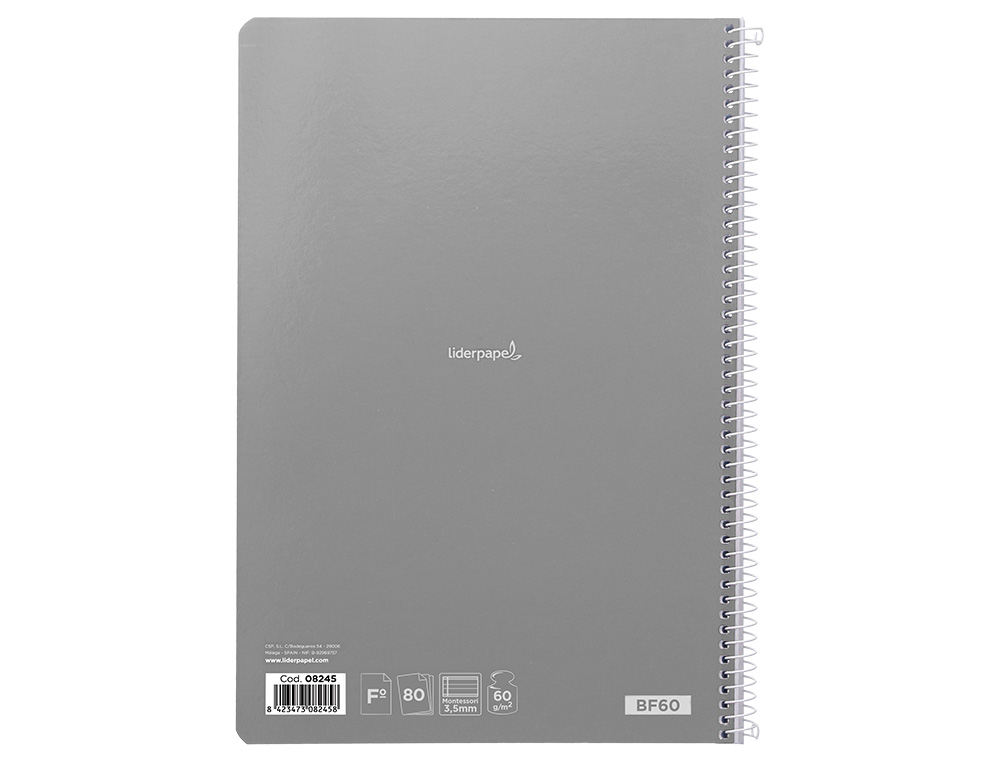 CUADERNO ESPIRAL LIDERPAPEL FOLIO SMART TAPA BLANDA 80H 60GR RAYADO MONTESSORI 3,5MM CON MARGEN COLORES SURTIDOS