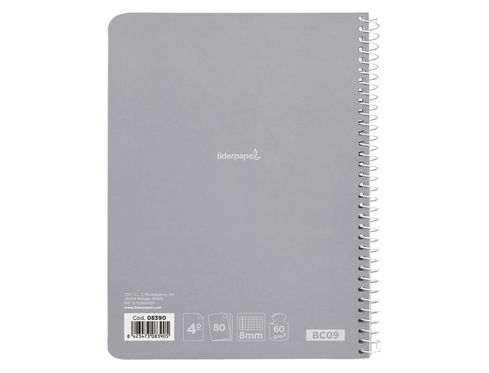 CUADERNO ESPIRAL LIDERPAPEL CUARTO SMART TAPA BLANDA 80H 60GR CUADRO 8MM CON MARGEN COLORES SURTIDOS
