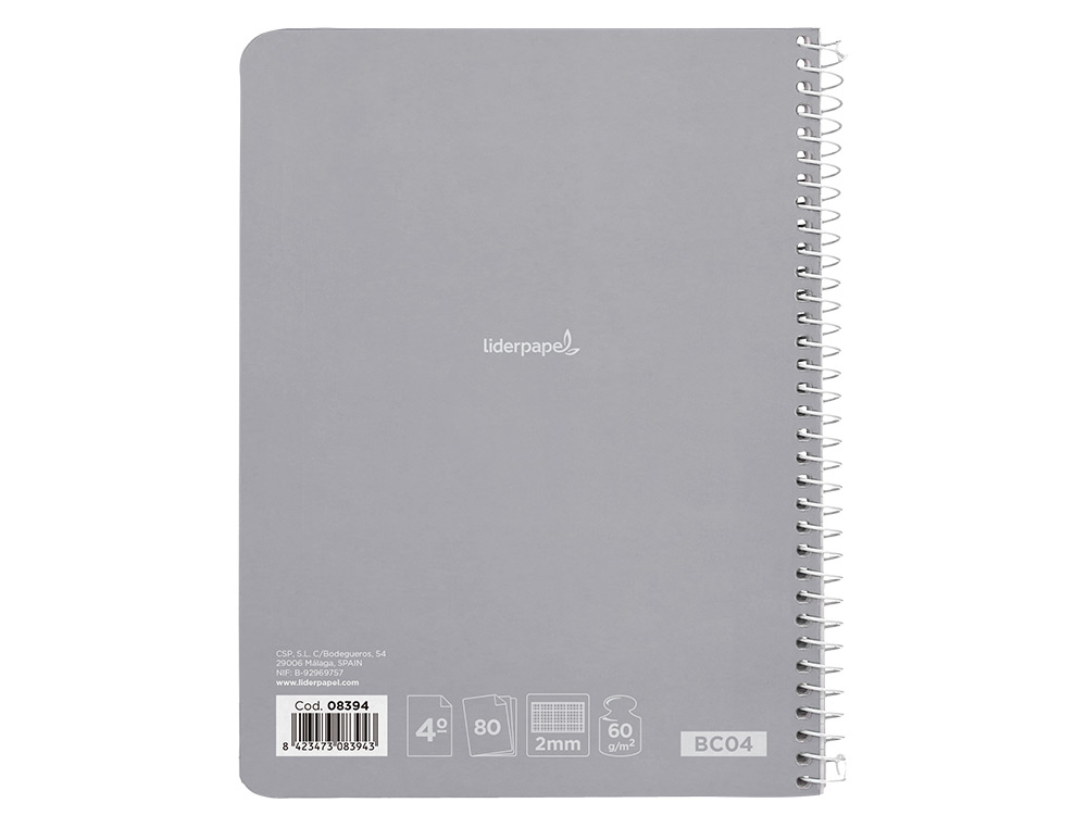 CUADERNO ESPIRAL LIDERPAPEL CUARTO SMART TAPA BLANDA 80H 60GR MILIMETRADO 2MM COLORES SURTIDOS