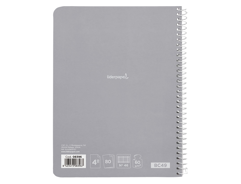 CUADERNO ESPIRAL LIDERPAPEL CUARTO SMART TAPA BLANDA 80H 60GR RAYADO Nº46 COLORES SURTIDOS