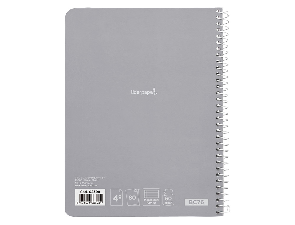 CUADERNO ESPIRAL LIDERPAPEL CUARTO SMART TAPA BLANDA 80H 60GR RAYADO MONTESSORI 5MM COLORES SURTIDOS