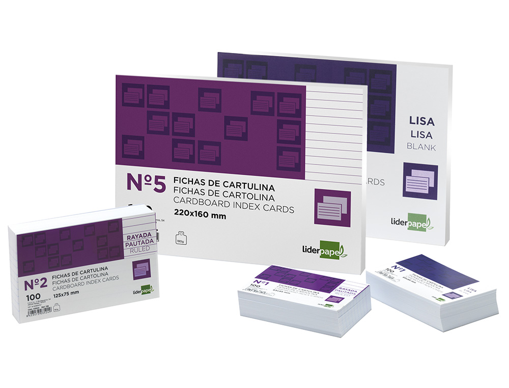 FICHA LIDERPAPEL LISA N5 160X220MM PAQUETE DE 100 180G