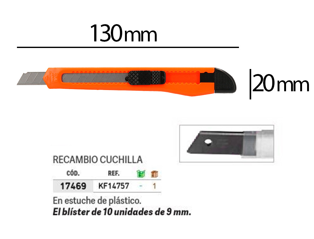 CUTER Q-CONNECT PLASTICO ESTRECHO CUCHILLA 9 MM XD-05 BLISTER 1 UNIDAD