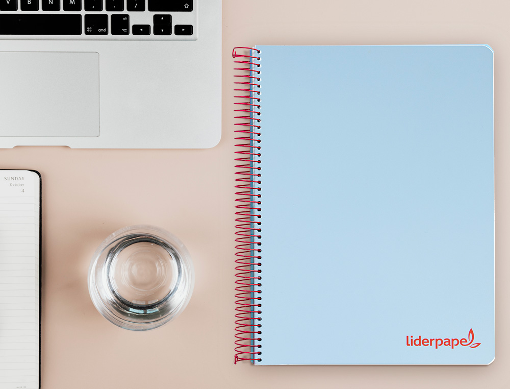 CUADERNO ESPIRAL LIDERPAPEL A4 MICRO WONDER TAPA PLASTICO 120H 90GR CUADRO 5MM 5 BANDA 4 TALADROS COLOR CELESTE