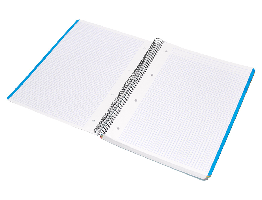 CUADERNO ESPIRAL LIDERPAPEL A4 MICRO WONDER TAPA PLASTICO 120H 90GR CUADRO 5MM 5 BANDA 4 TALADROS COLOR CELESTE