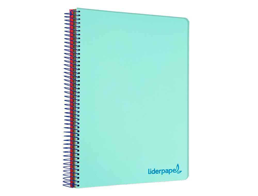 CUADERNO ESPIRAL LIDERPAPEL A4 MICRO WONDER TAPA PLASTICO 120H 90GR CUADRO 5MM 5 BANDA 4 TALADRO COLOR VERDE TURQUESA