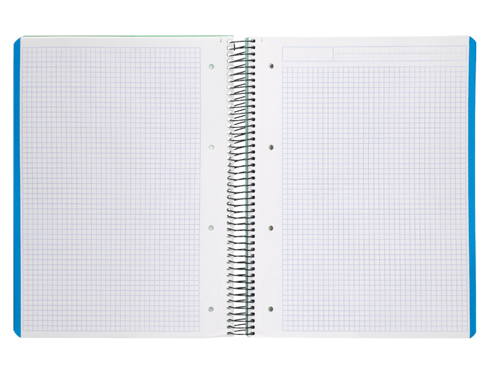 CUADERNO ESPIRAL LIDERPAPEL A4 MICRO WONDER TAPA PLASTICO 120H 90GR CUADRO 5MM 5 BANDA 4 TALADRO COLOR VERDE TURQUESA