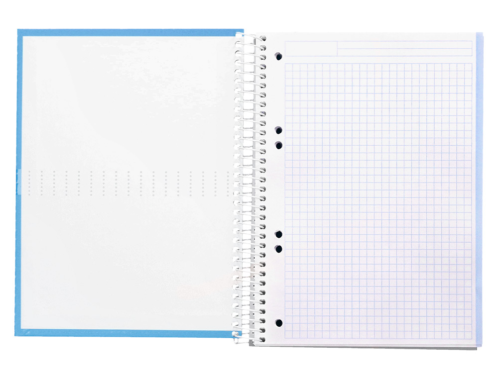 CUADERNO ESPIRAL LIDERPAPEL A5 MICRO CRAFTY TAPA FORRADA 120H 90 GR CUADRO 5MM 5 BANDAS6 TALADROS COLOR CELESTE