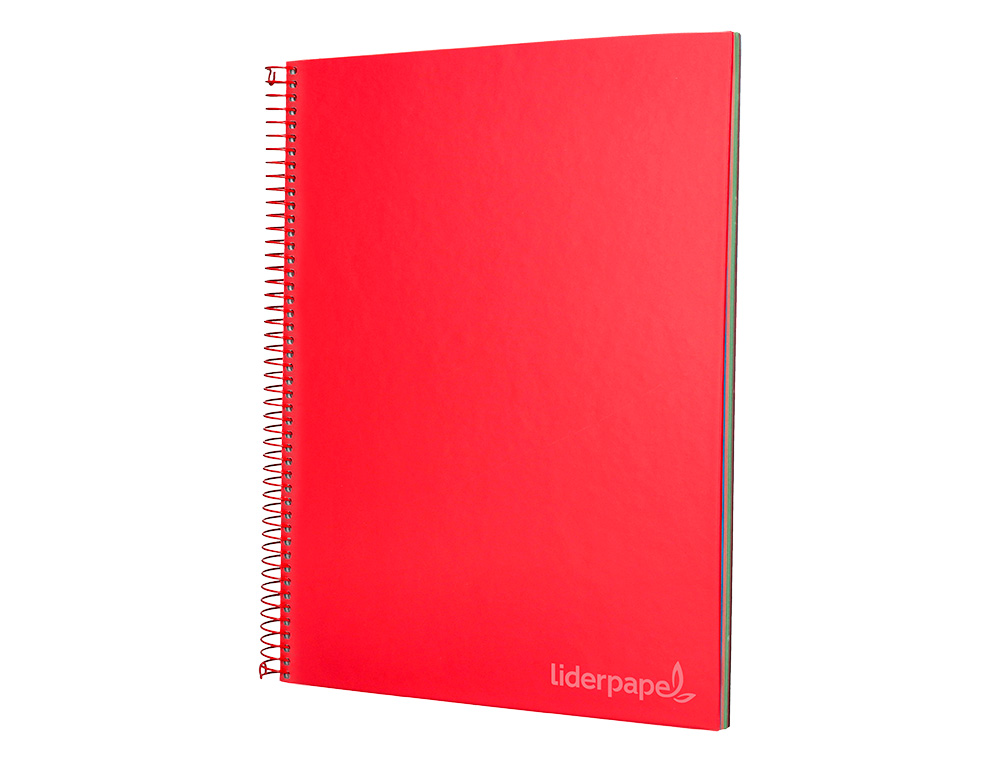 CUADERNO ESPIRAL LIDERPAPEL A4 MICRO JOLLY TAPA FORRADA 140H 75 GR CUADRO 5MM 5 BANDAS 4 TALADROS COLOR ROJO