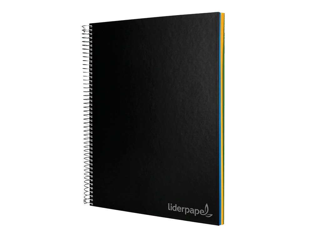 CUADERNO ESPIRAL LIDERPAPEL A4 MICRO JOLLY TAPA FORRADA 140H 75 GR CUADRO 5MM 5 BANDAS 4 TALADROS COLOR NEGRO