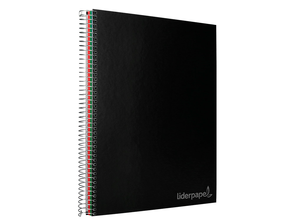 CUADERNO ESPIRAL LIDERPAPEL A4 MICRO JOLLY TAPA FORRADA 140H 75 GR CUADRO 5MM 5 BANDAS 4 TALADROS COLOR NEGRO