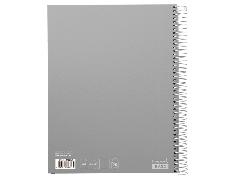 CUADERNO ESPIRAL LIDERPAPEL A4 MICRO JOLLY TAPA FORRADA 140H 75 GR LISO 5 BANDAS 4 TALADROS COLORES SURTIDOS