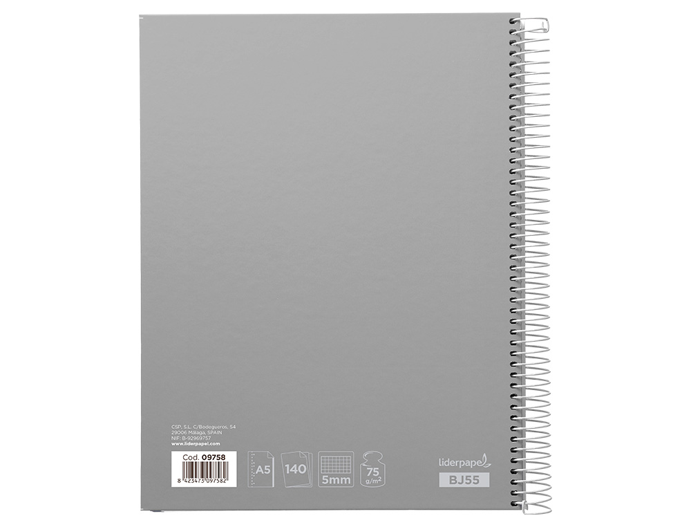 CUADERNO ESPIRAL LIDERPAPEL A5 MICRO JOLLY TAPA FORRADA 140H 75 GR CUADRO 5MM 5 BANDAS6 TALADROS COLORES SURTIDOS