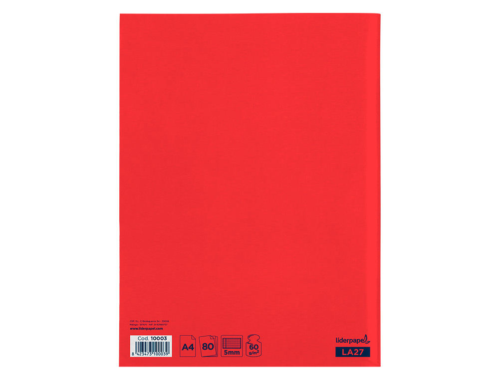 LIBRETA LIDERPAPEL SMART A4 TAPA BLANDA 80 HOJAS 60G/M2 CUADRO 5 MM CON MARGEN COLORES SURTIDOS