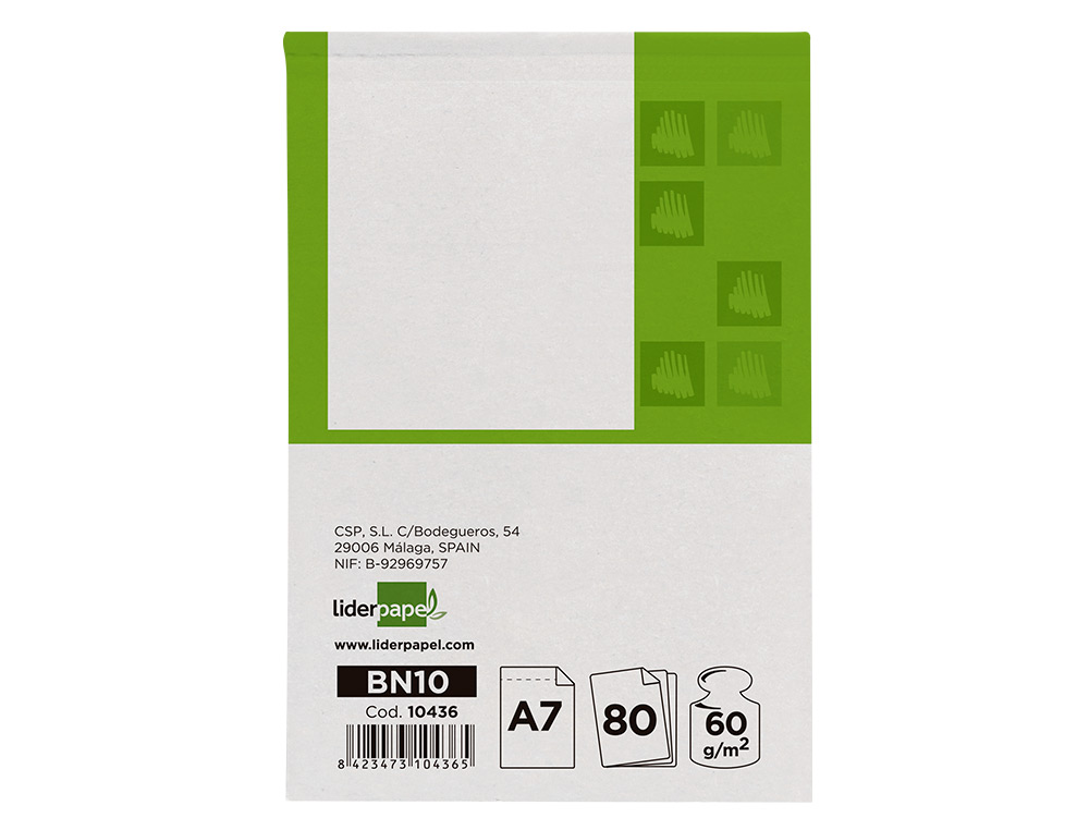BLOC NOTAS LIDERPAPEL LISO A7 80 HOJAS 60G/M2 PERFORADO
