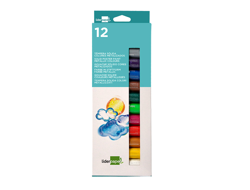 TEMPERA SOLIDA EN BARRA LIDERPAPEL ESCOLAR 10 GR CAJA DE 12 COLORES SURTIDOS