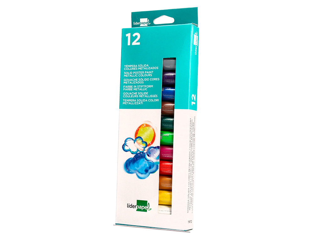 TEMPERA SOLIDA EN BARRA LIDERPAPEL ESCOLAR 10 GR CAJA DE 12 COLORES SURTIDOS