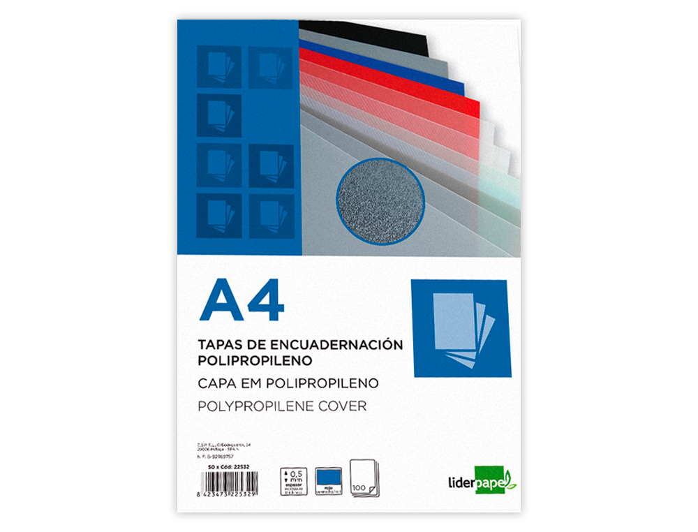 TAPA ENCUADERNACION LIDERPAPEL POLIPROPILENO A3 0.5 MM NEGRO OPACO PAQUETE DE 100 UNIDADES