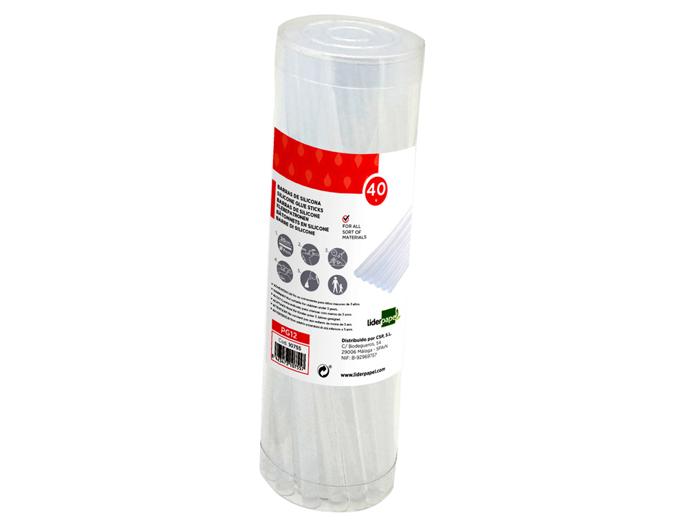 BARRA TERMOFUSIBLE LIDERPAPEL DE 7 MM DE DIAMETRO X 200 MM DE ALTO BOTE DE 40 UNIDADES