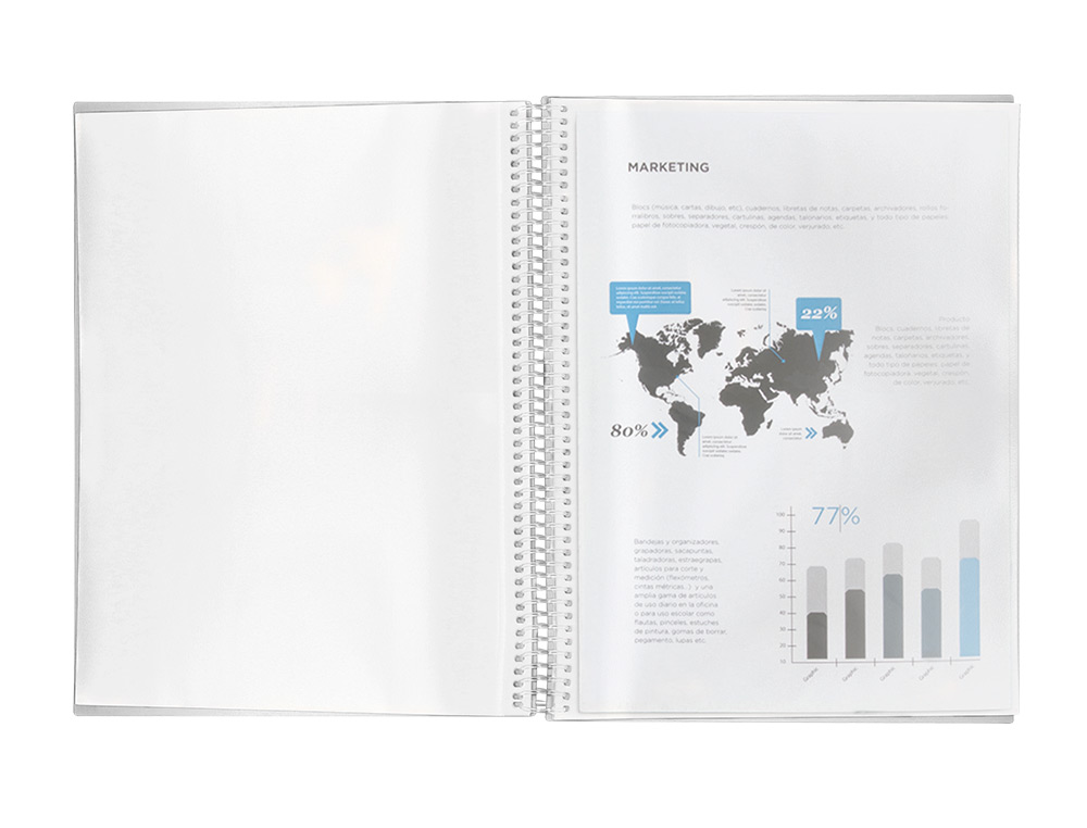 CARPETA LIDERPAPEL ESCAPARATE CON ESPIRAL 20 FUNDAS POLIPROPILENO DIN A5 TRANSPARENTE