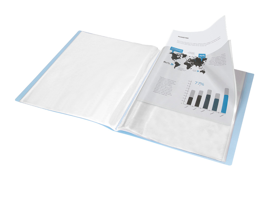 CARPETA LIDERPAPEL ESCAPARATE 40 FUNDAS POLIPROPILENO DIN A4 CELESTE OPACO