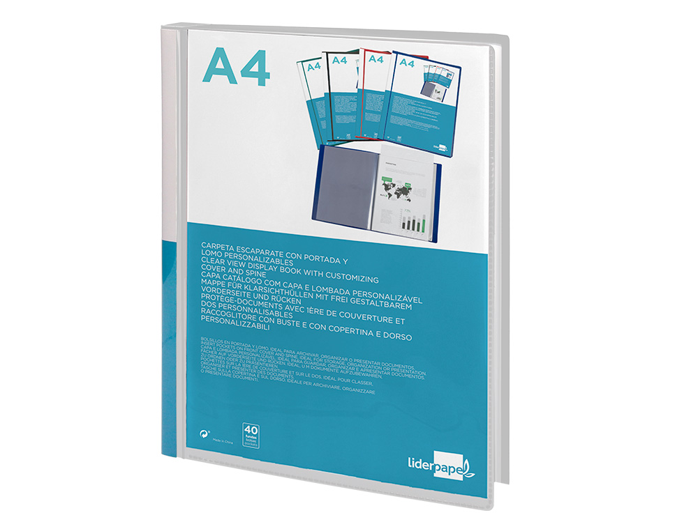 CARPETA LIDERPAPEL PERSONALIZA 40 FUNDAS CANGURO POLIPROPILENO DIN A4 TRANSPARENTE PORTADA Y LOMO
