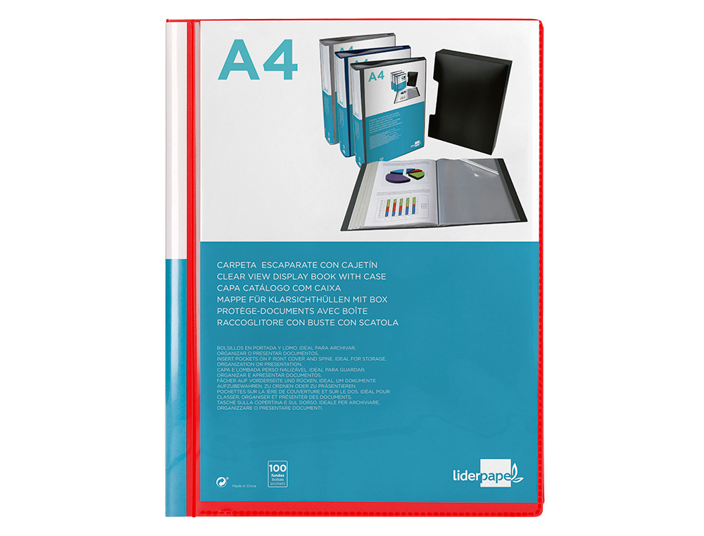 CARPETA LIDERPAPEL PERSONALIZA 100 FUNDAS POLIPROPILENODIN A4 ROJO TRANSLUCIDO CON CAJETIN