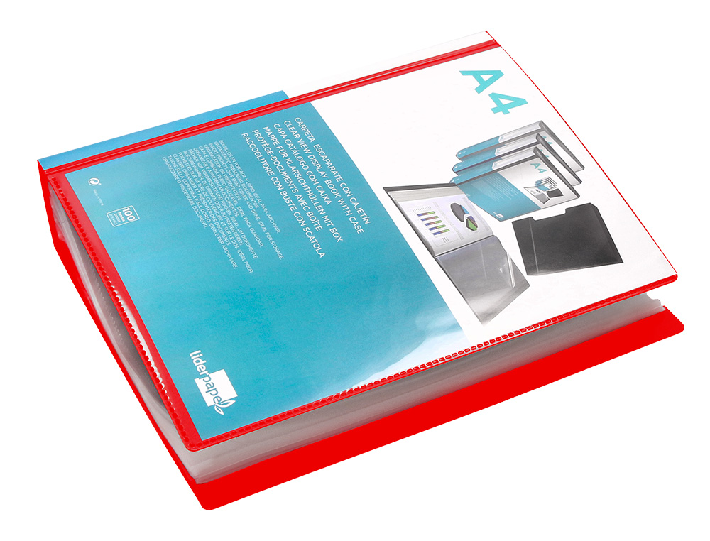 CARPETA LIDERPAPEL PERSONALIZA 100 FUNDAS POLIPROPILENODIN A4 ROJO TRANSLUCIDO CON CAJETIN