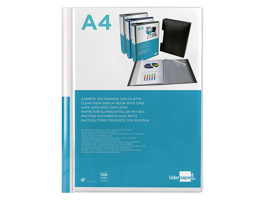 CARPETA LIDERPAPEL PERSONALIZA 100 FUNDAS POLIPROPILENODIN A4 TRANSPARENTE CON CAJETIN